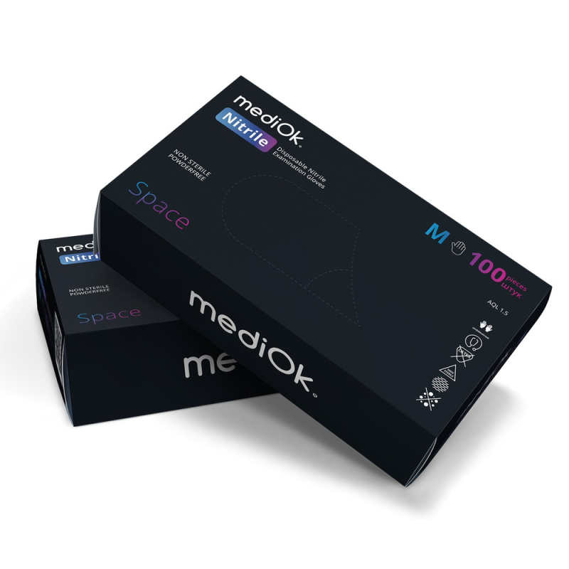 Рукавички нітрилові чорні MediOk Nitrile Space 100 шт. 50 пар M
